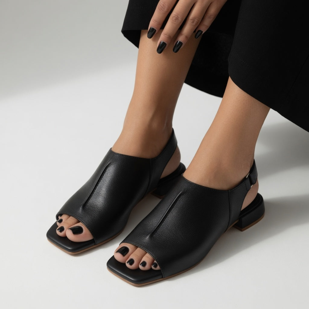 Séraphelle™ — Minimalist Elegant Square Toe Sandal with Low Heel