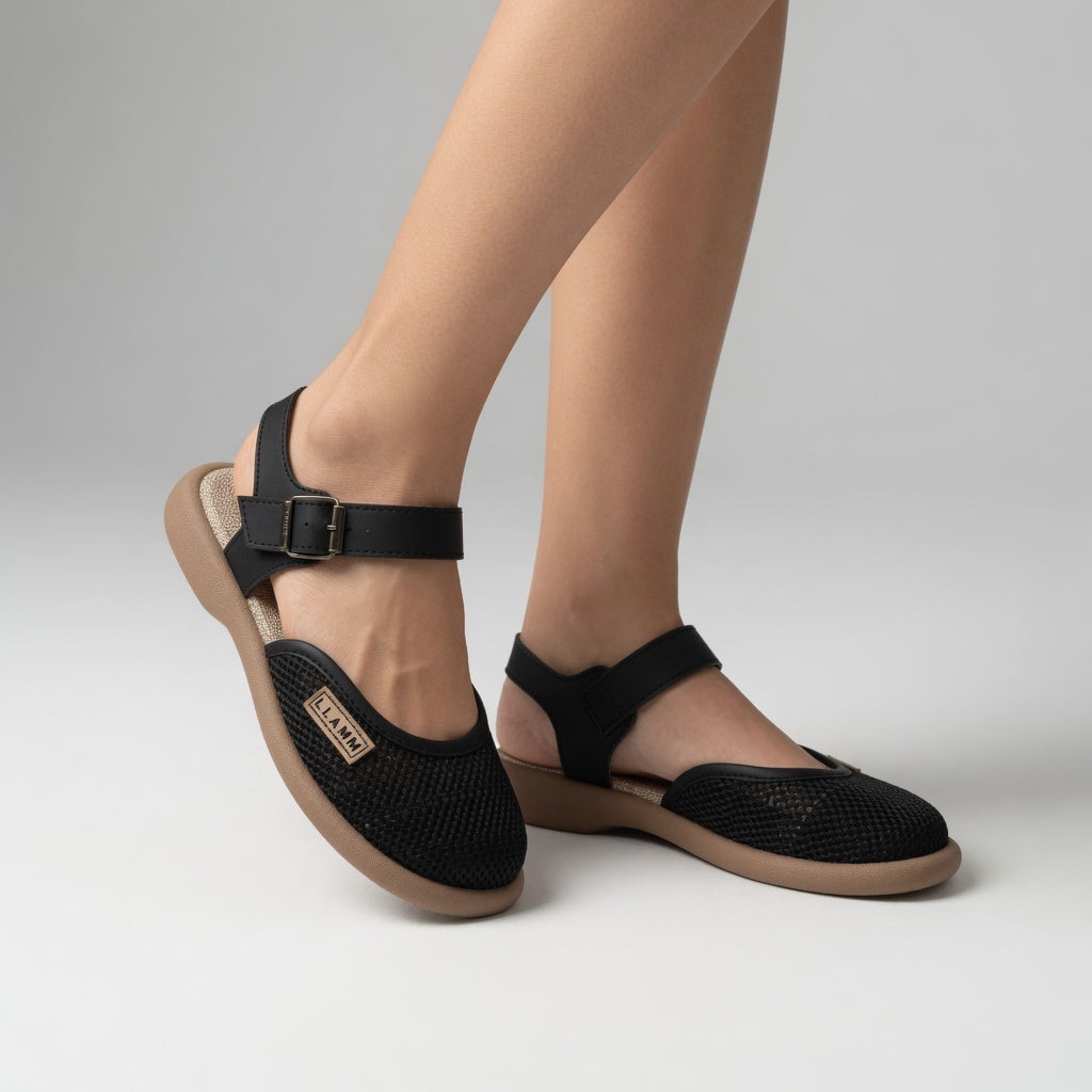 Mirabeau™ - Retro Buckle Flat Sandal with Natural Elegance