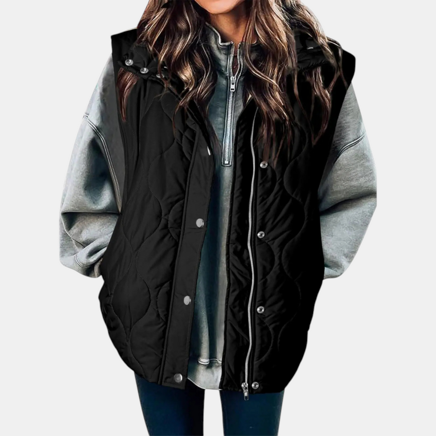 Channon | Women's Puffer Vest Quilted Zip Up Snap Button Sleeveless Coat