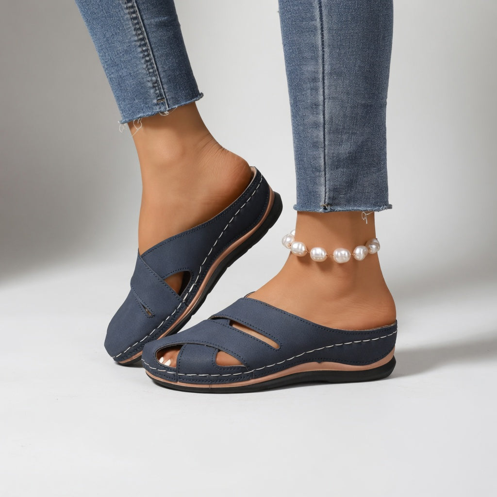 Clémentille™ — Elegant Low-Heel Cut-Out Mules for Natural Comfort
