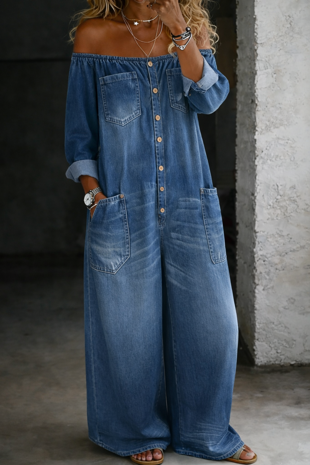 Elena | Off-Shoulder Long Sleeve Jumpsuit