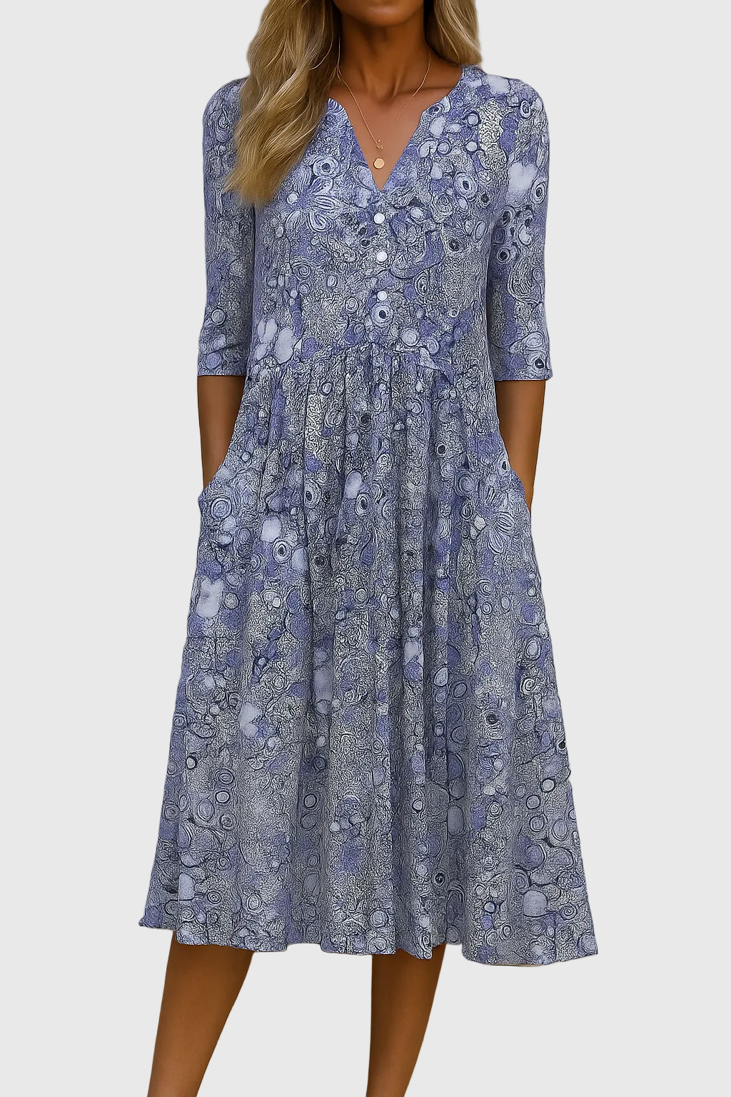 Harlow | Elegant V-Neck Midi Dress with Graceful Design