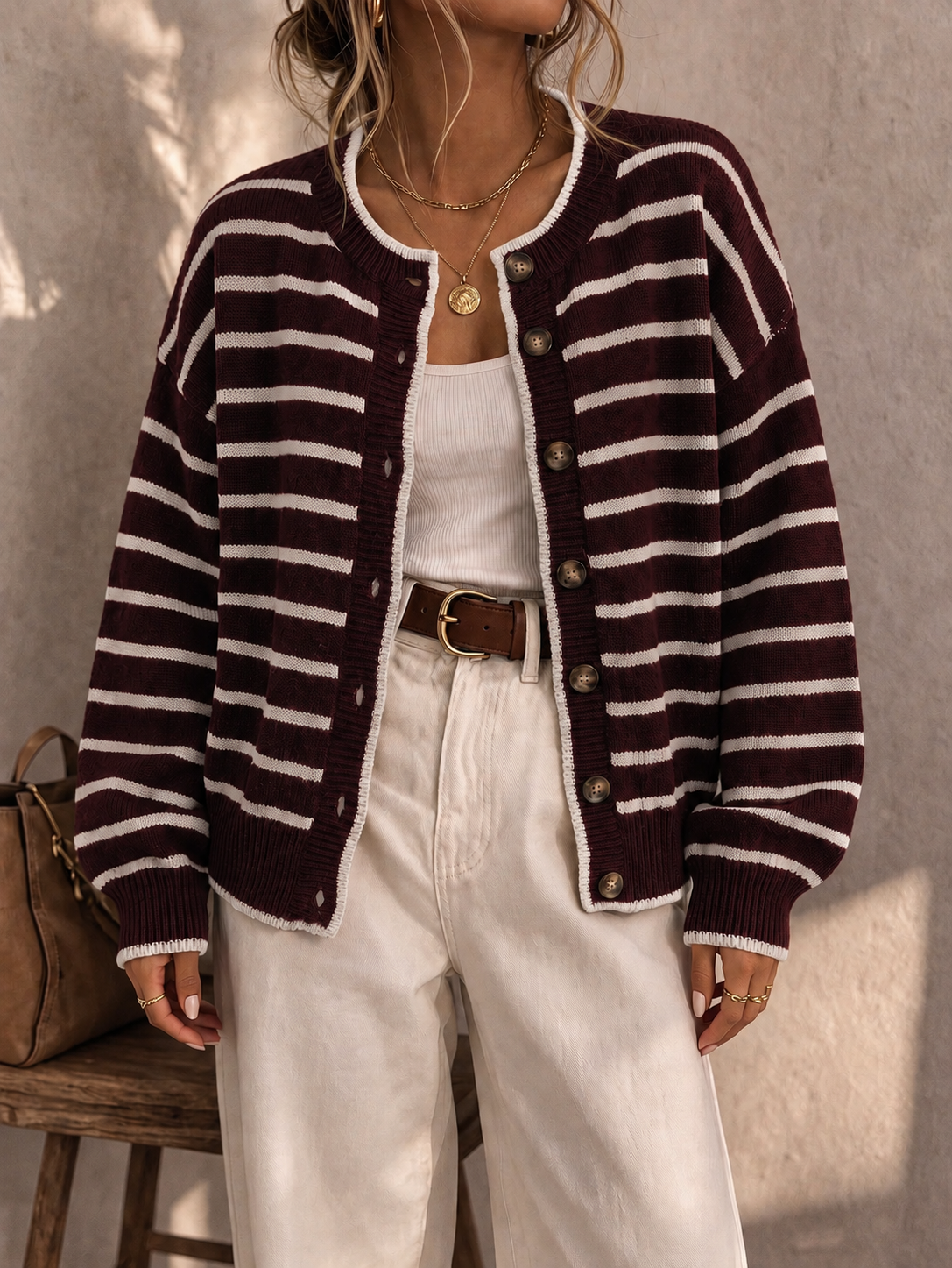 Mabel | Striped Knit Sweater Cardigan