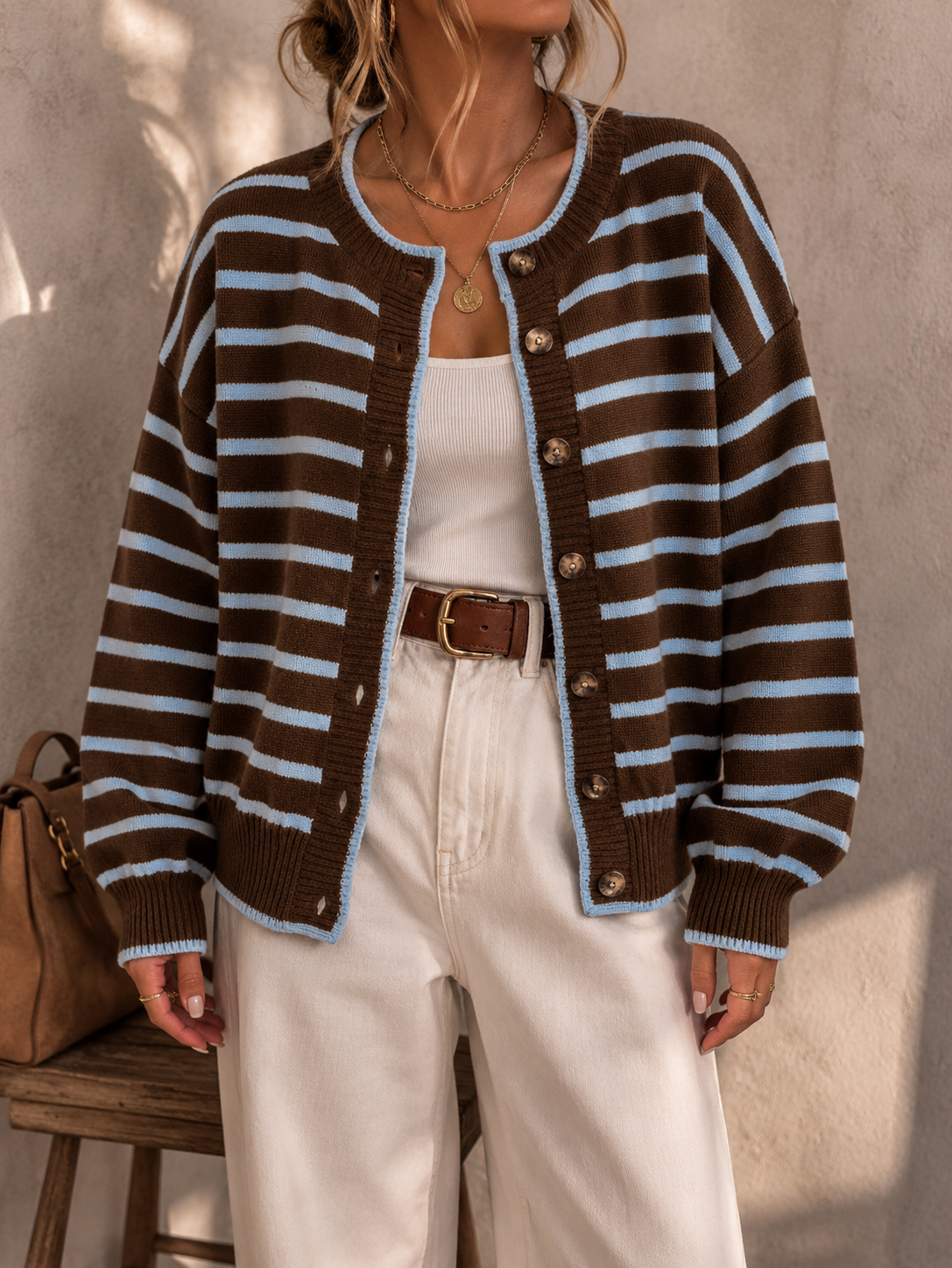 Mabel | Striped Knit Sweater Cardigan