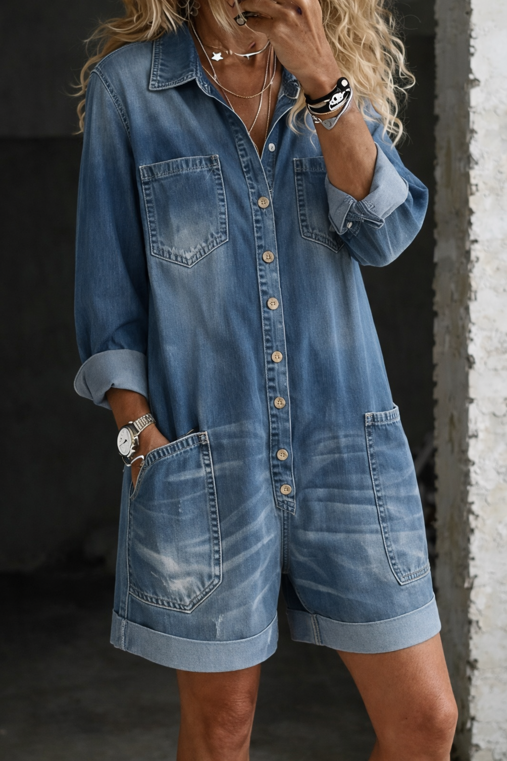 Nora | Relaxed Denim Short Jumpsuit