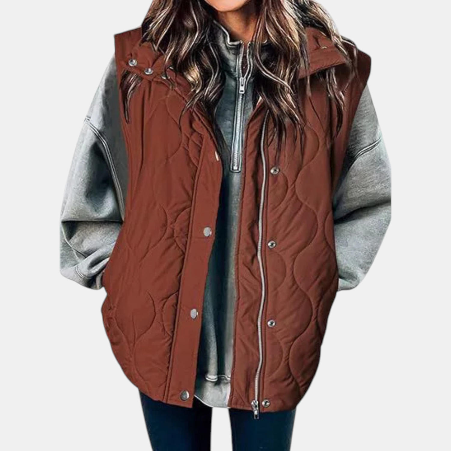 Channon | Women's Puffer Vest Quilted Zip Up Snap Button Sleeveless Coat