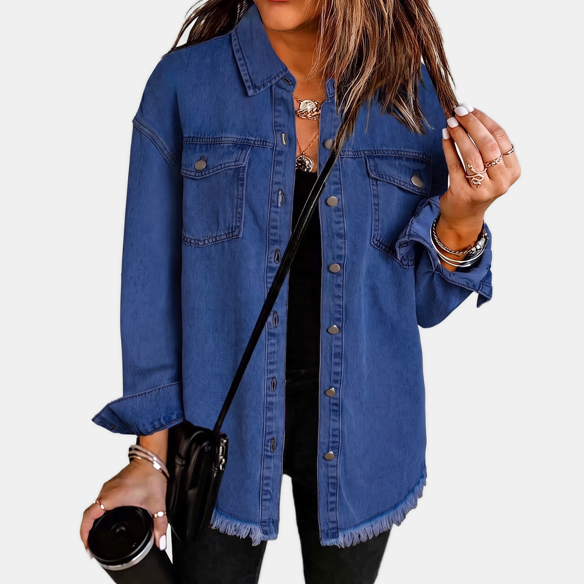 Rosa | Women's Raw Hem Snap Button Washed Denim Jacket