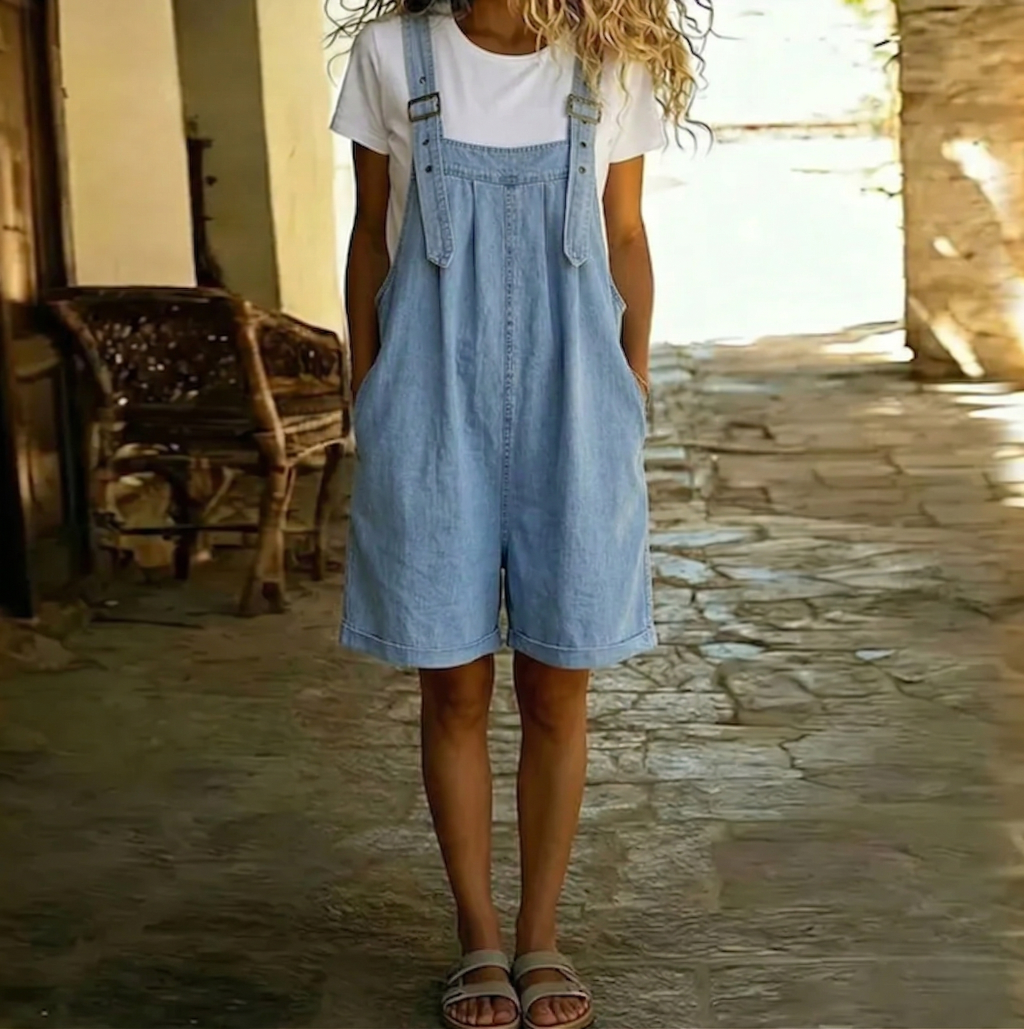 Saylor | Light Blue Vintage Washed Soft Denim Overalls