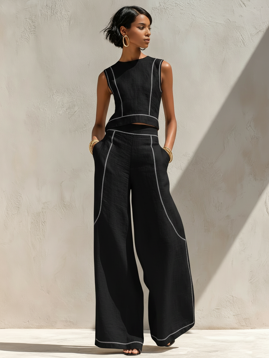 Charlotte | Elegant Contrast-Stitched Pants Set