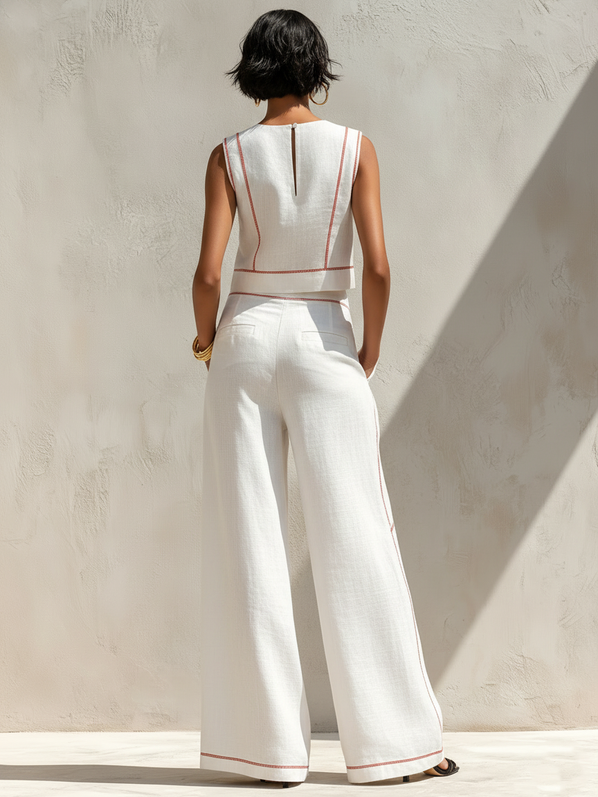 Charlotte | Elegant Contrast-Stitched Pants Set