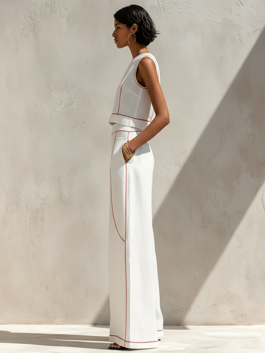 Charlotte | Elegant Contrast-Stitched Pants Set