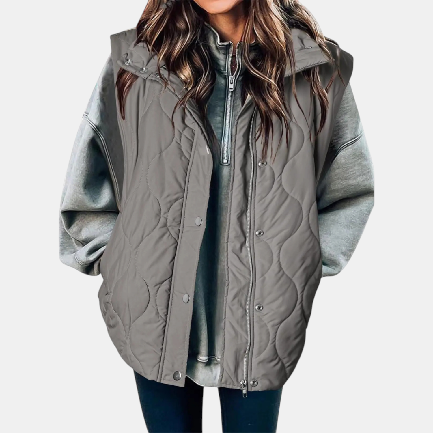 Channon | Women's Puffer Vest Quilted Zip Up Snap Button Sleeveless Coat