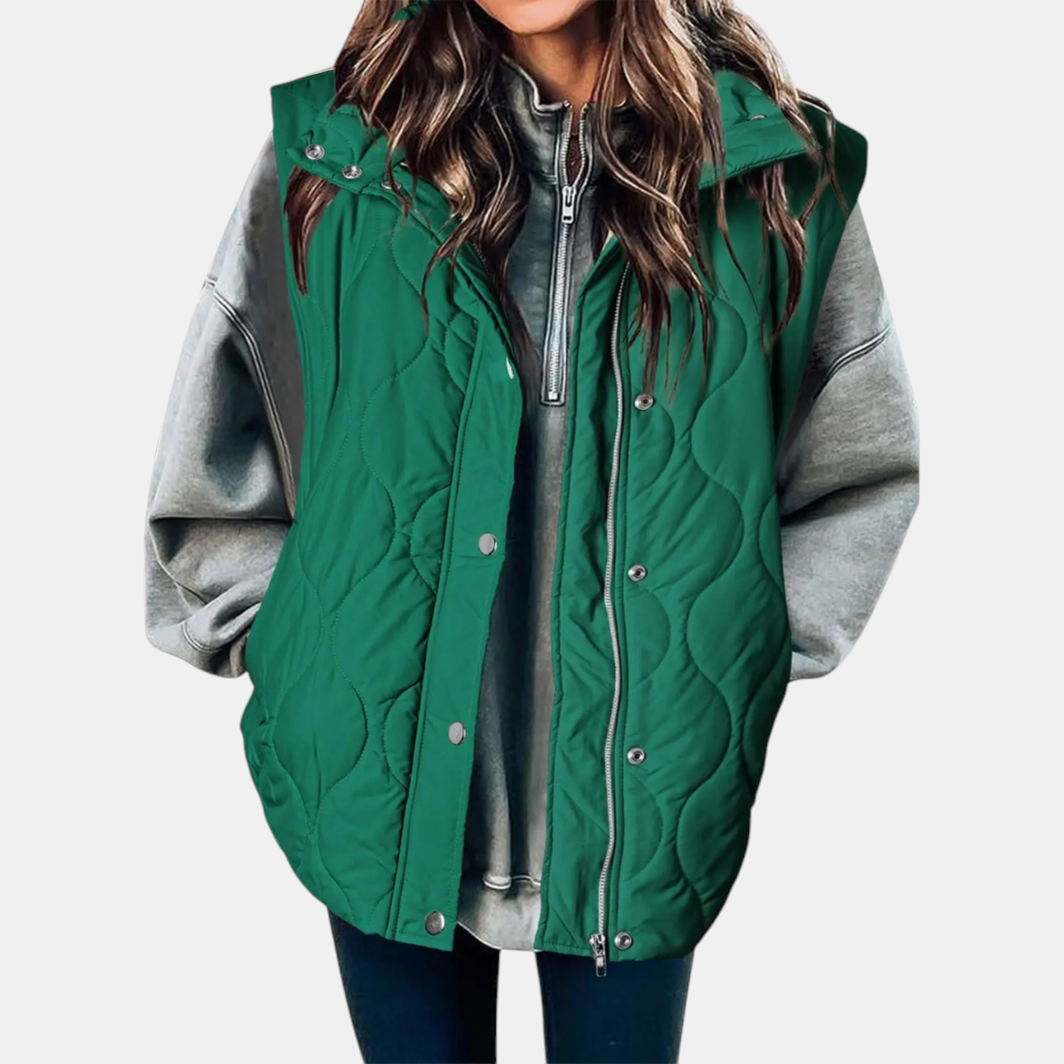 Channon | Women's Puffer Vest Quilted Zip Up Snap Button Sleeveless Coat