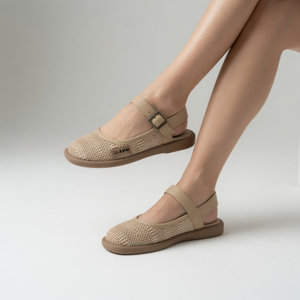 Mirabeau™ - Retro Buckle Flat Sandal with Natural Elegance
