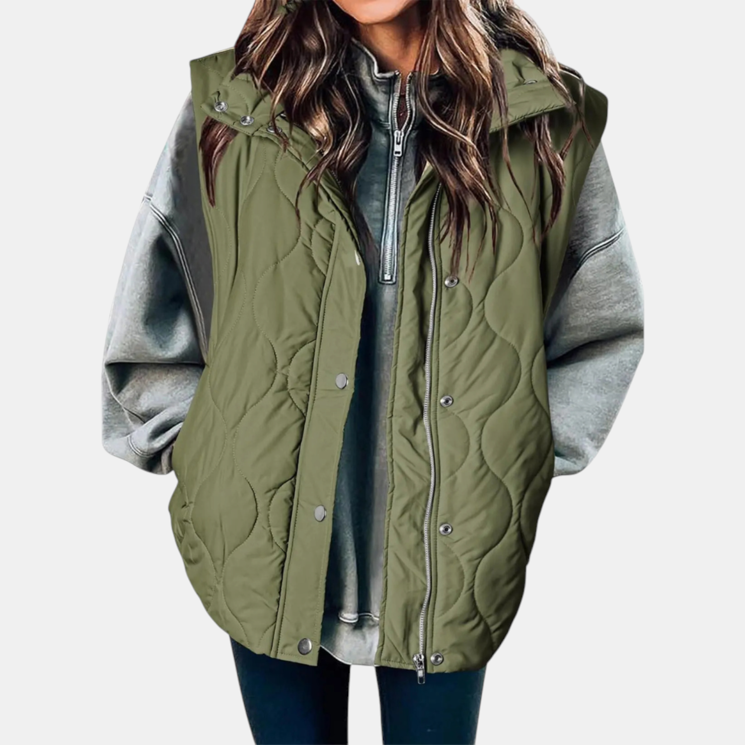 Channon | Women's Puffer Vest Quilted Zip Up Snap Button Sleeveless Coat
