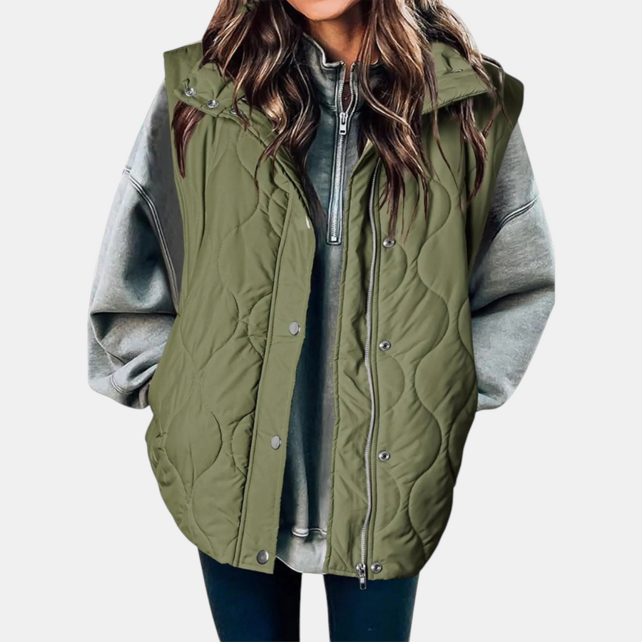 Channon | Women's Puffer Vest Quilted Zip Up Snap Button Sleeveless Coat