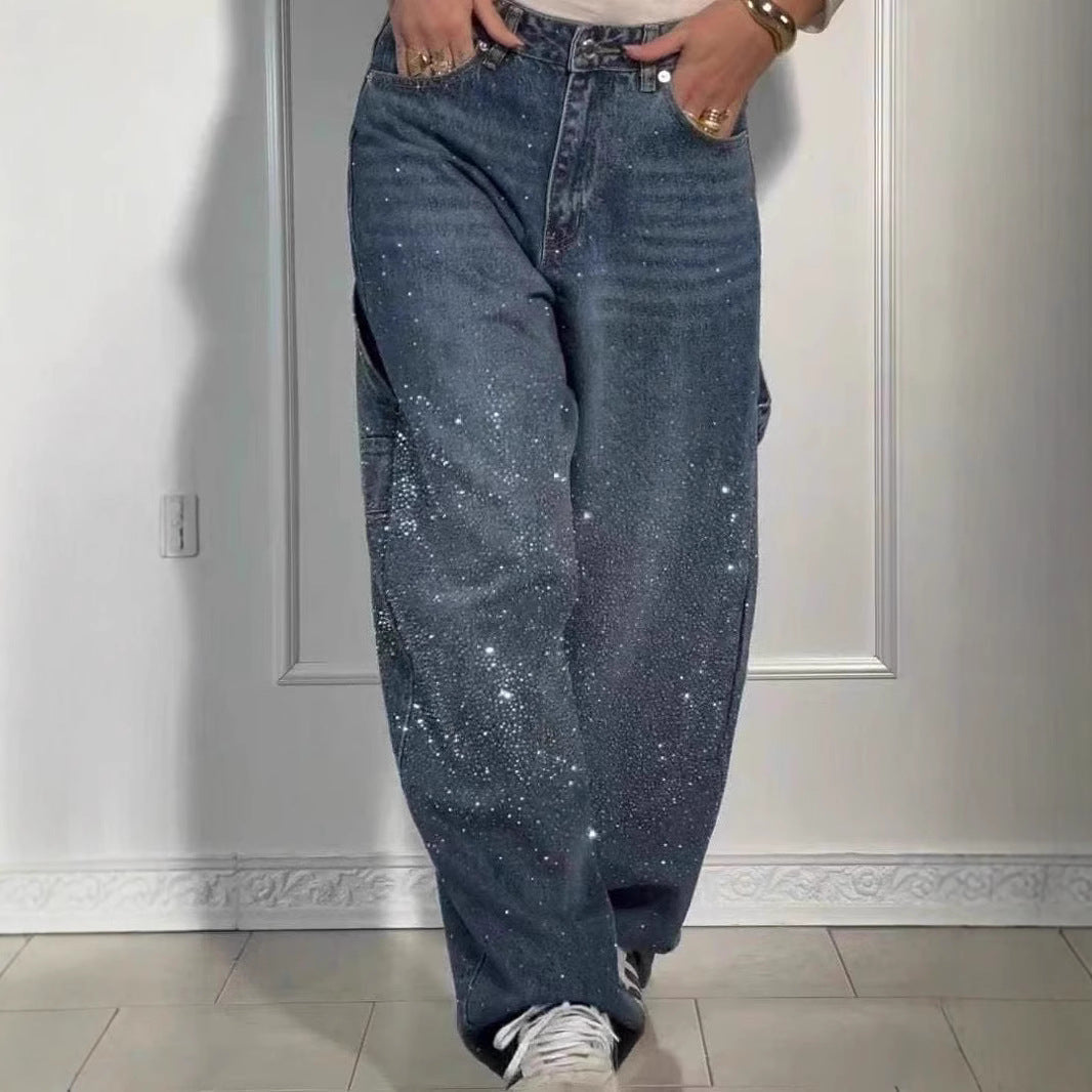 Raphaelle | Chic Starry Denim Cargo Trousers