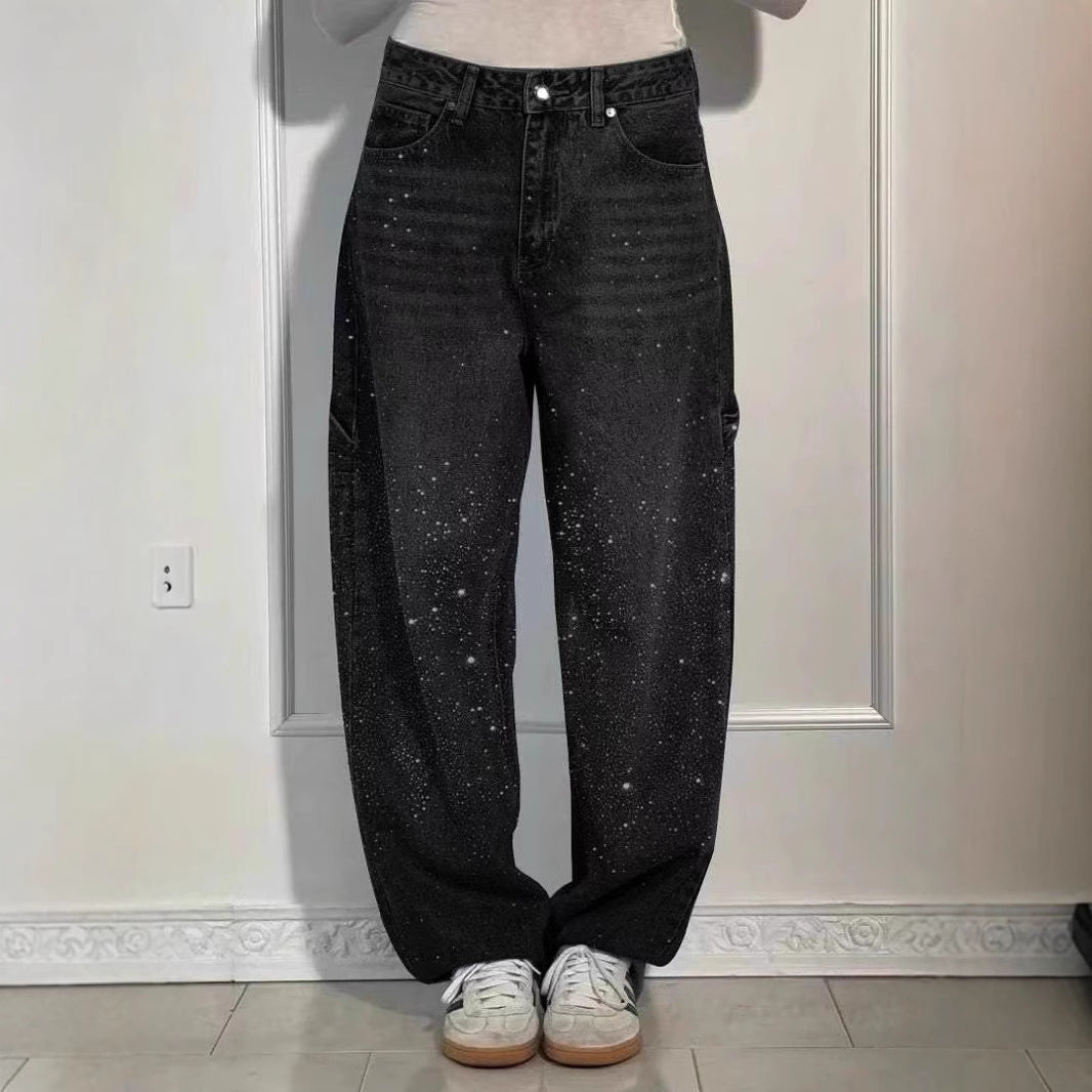 Raphaelle | Chic Starry Denim Cargo Trousers