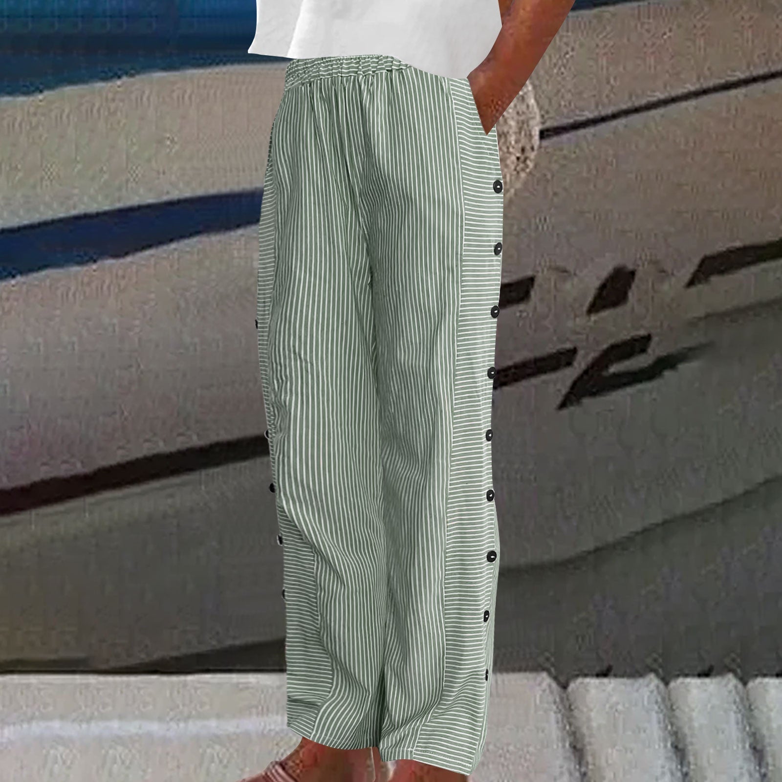 VIENNA – PANTS WITH STRIPED BUTTON DETAILS