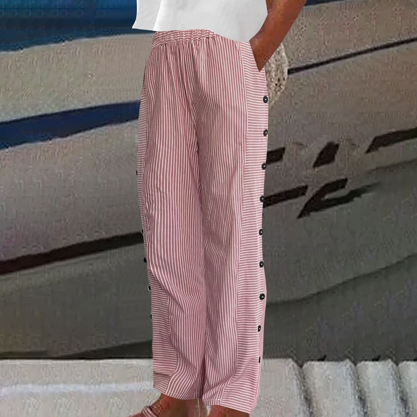 VIENNA – PANTS WITH STRIPED BUTTON DETAILS