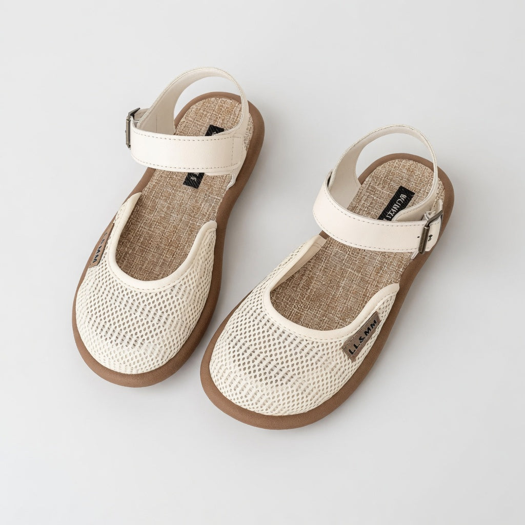 Mirabeau™ - Retro Buckle Flat Sandal with Natural Elegance