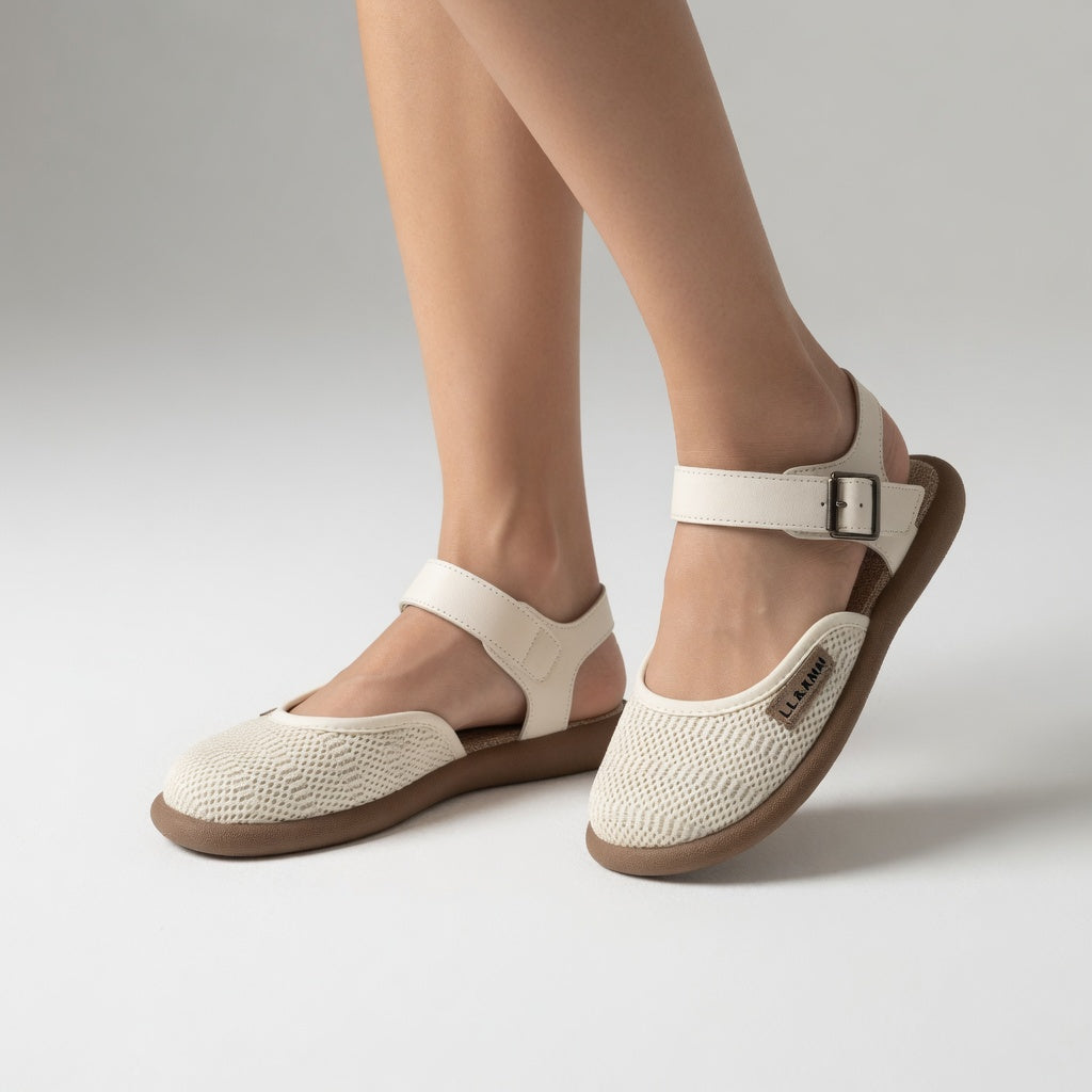 Mirabeau™ - Retro Buckle Flat Sandal with Natural Elegance