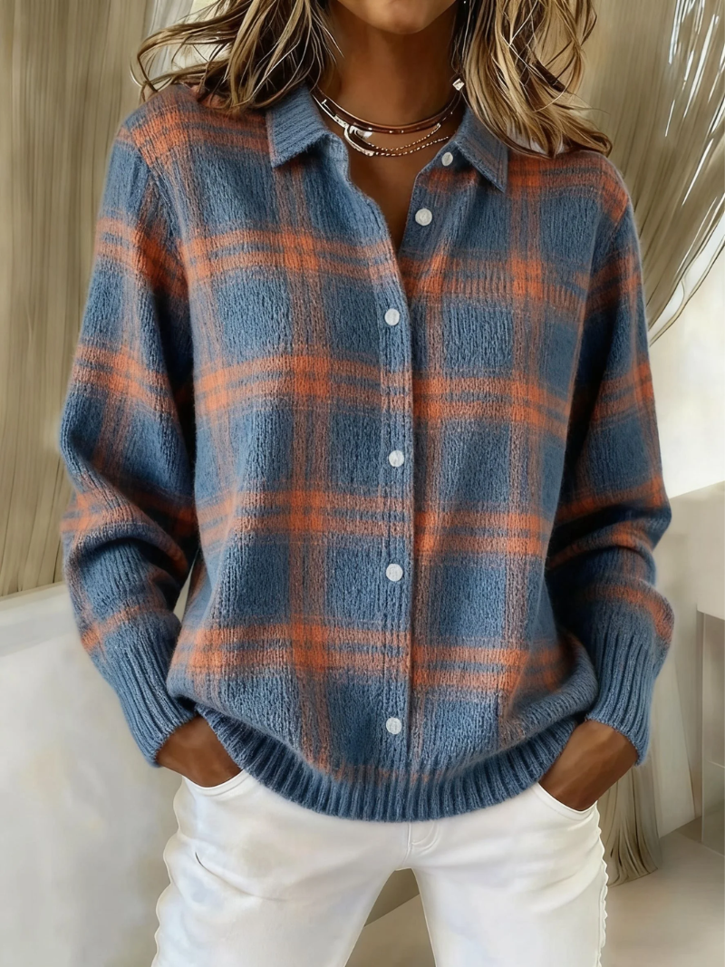 Zafira | Cozy Blue Checkered Cardigan