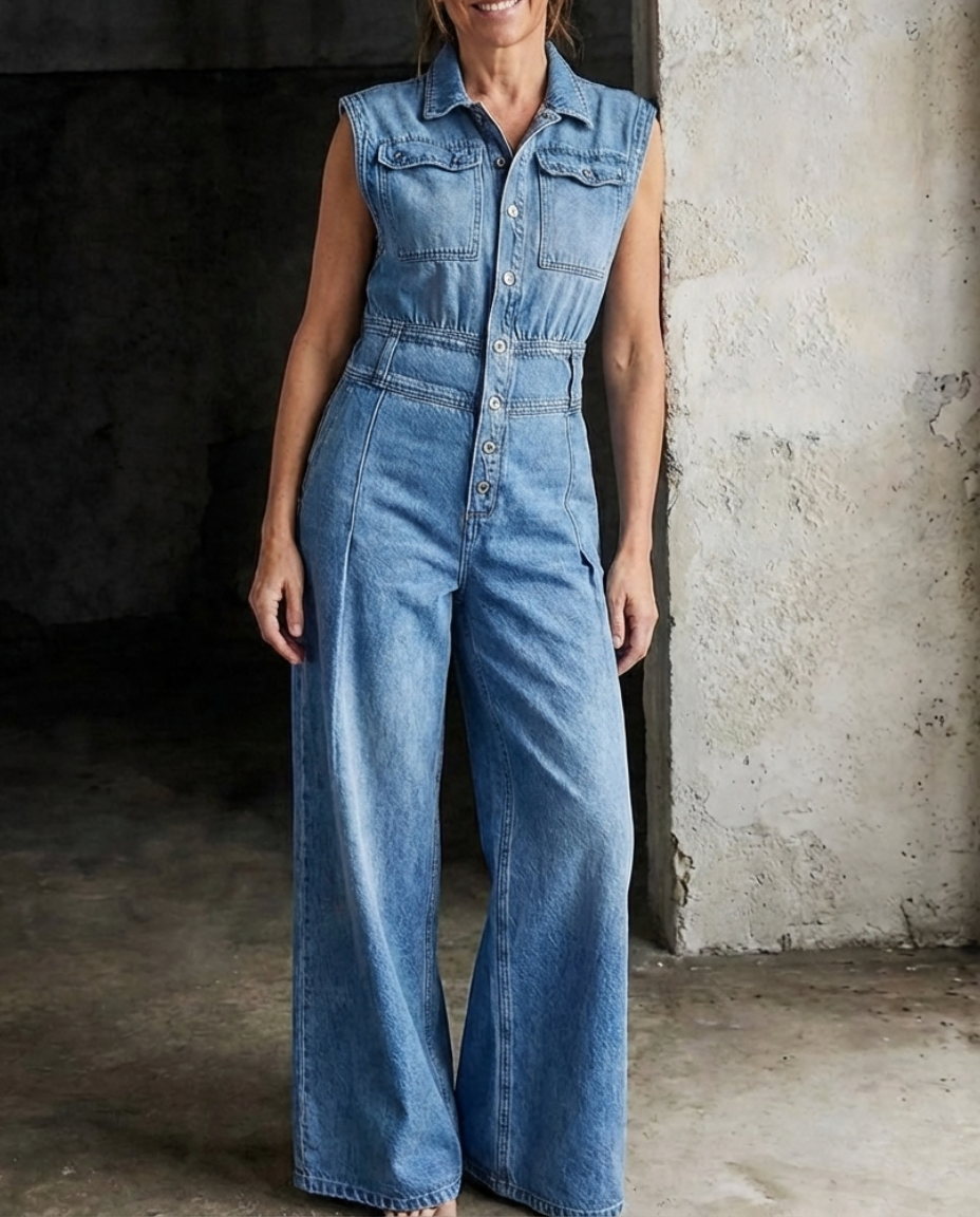 Stella | Wide-Leg Denim Jumpsuit with Cinched Waist