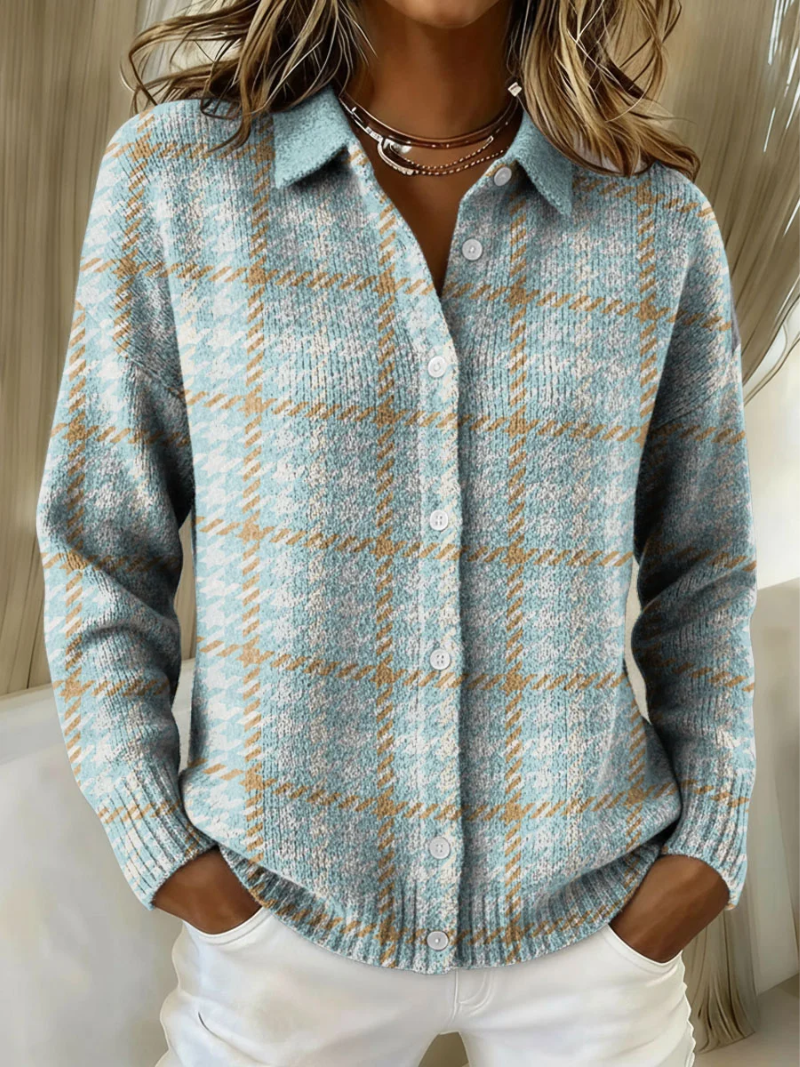 Clara | Sky Checkered Knit with Button Detail