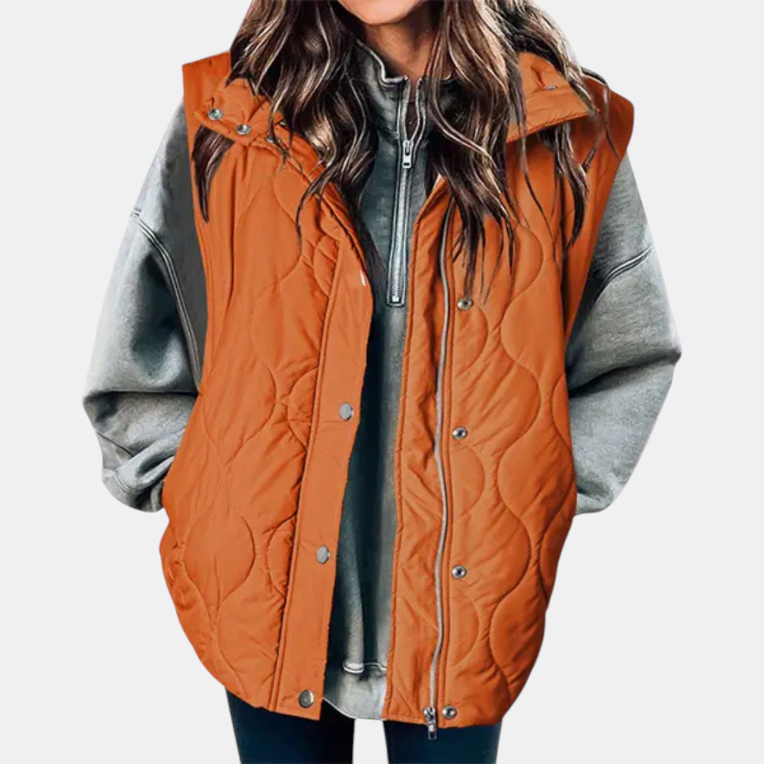 Channon | Women's Puffer Vest Quilted Zip Up Snap Button Sleeveless Coat