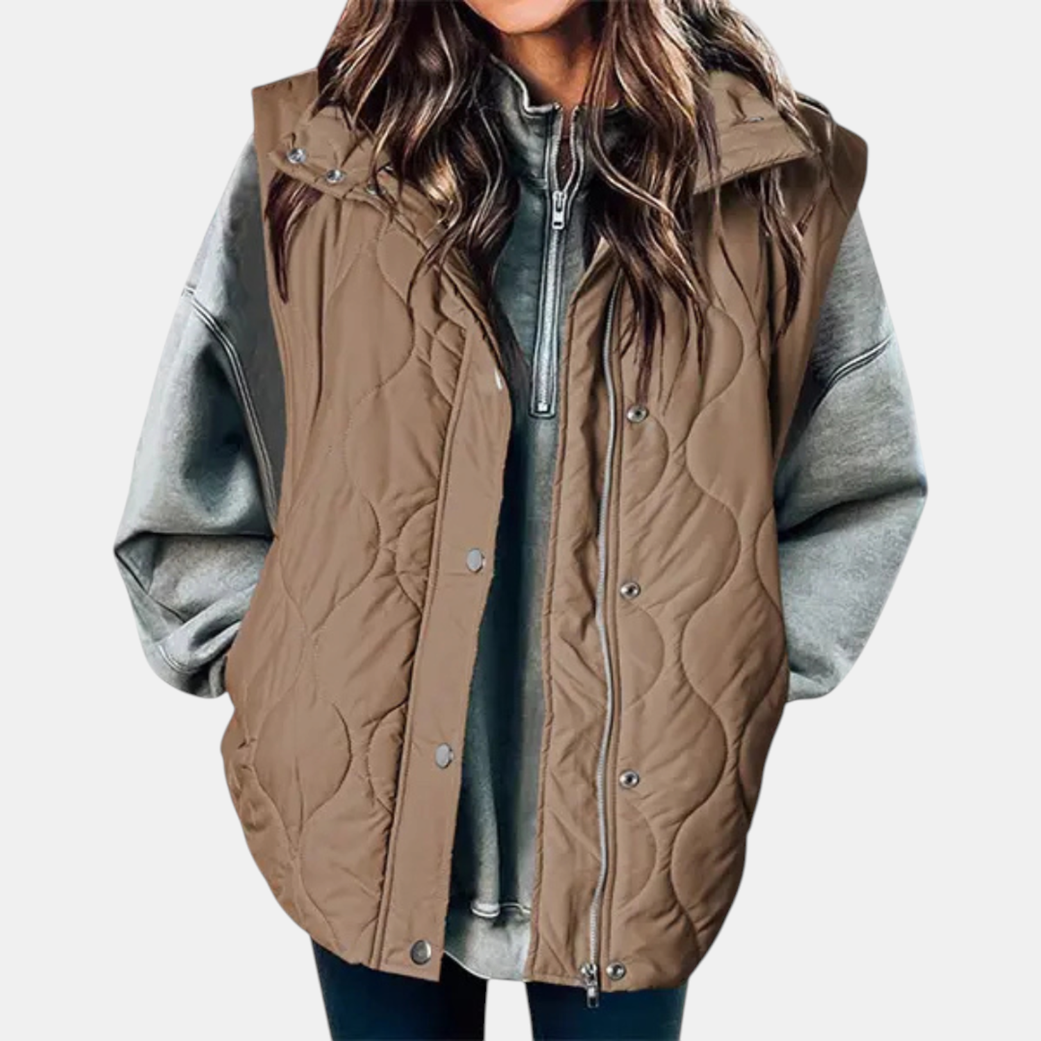 Channon | Women's Puffer Vest Quilted Zip Up Snap Button Sleeveless Coat
