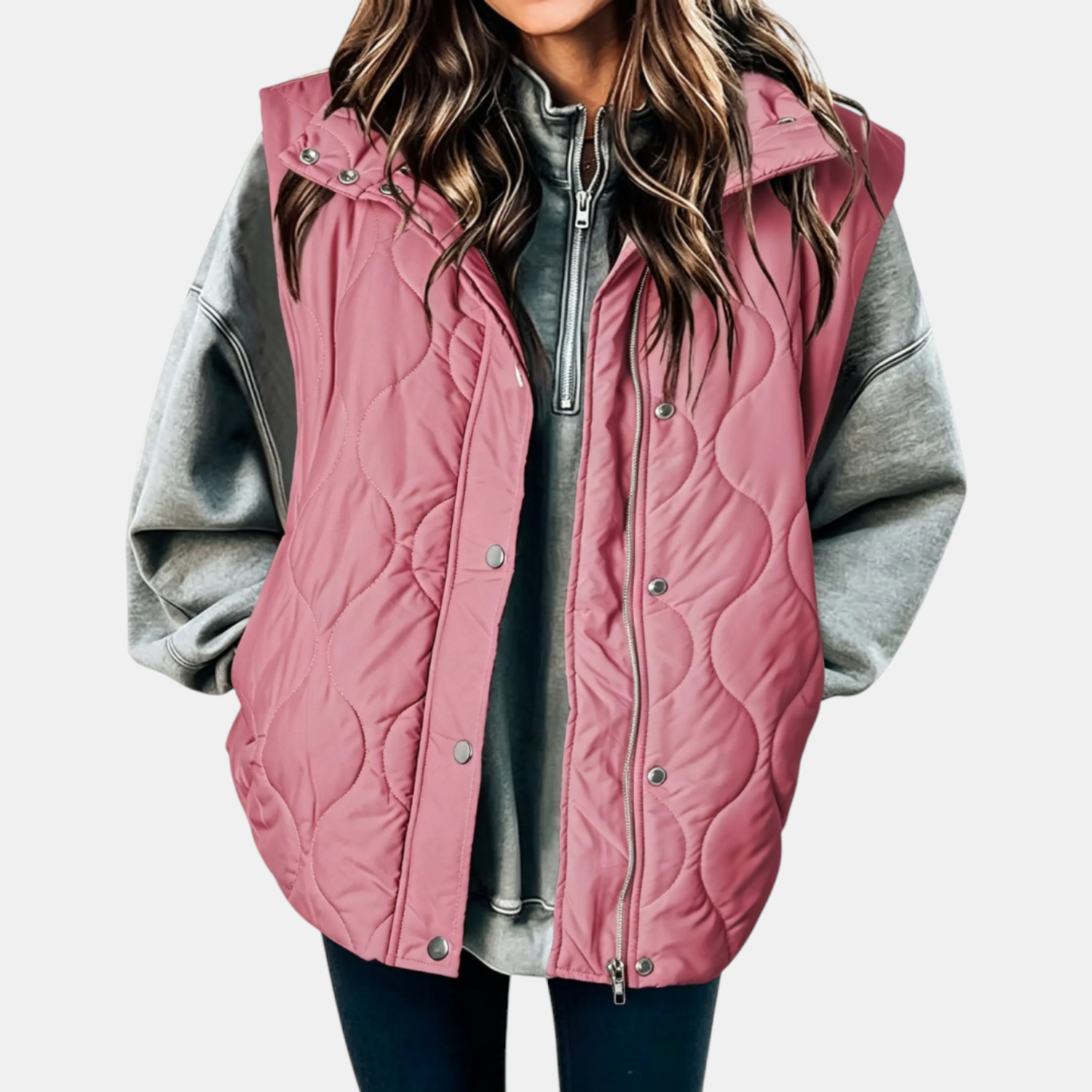 Channon | Women's Puffer Vest Quilted Zip Up Snap Button Sleeveless Coat