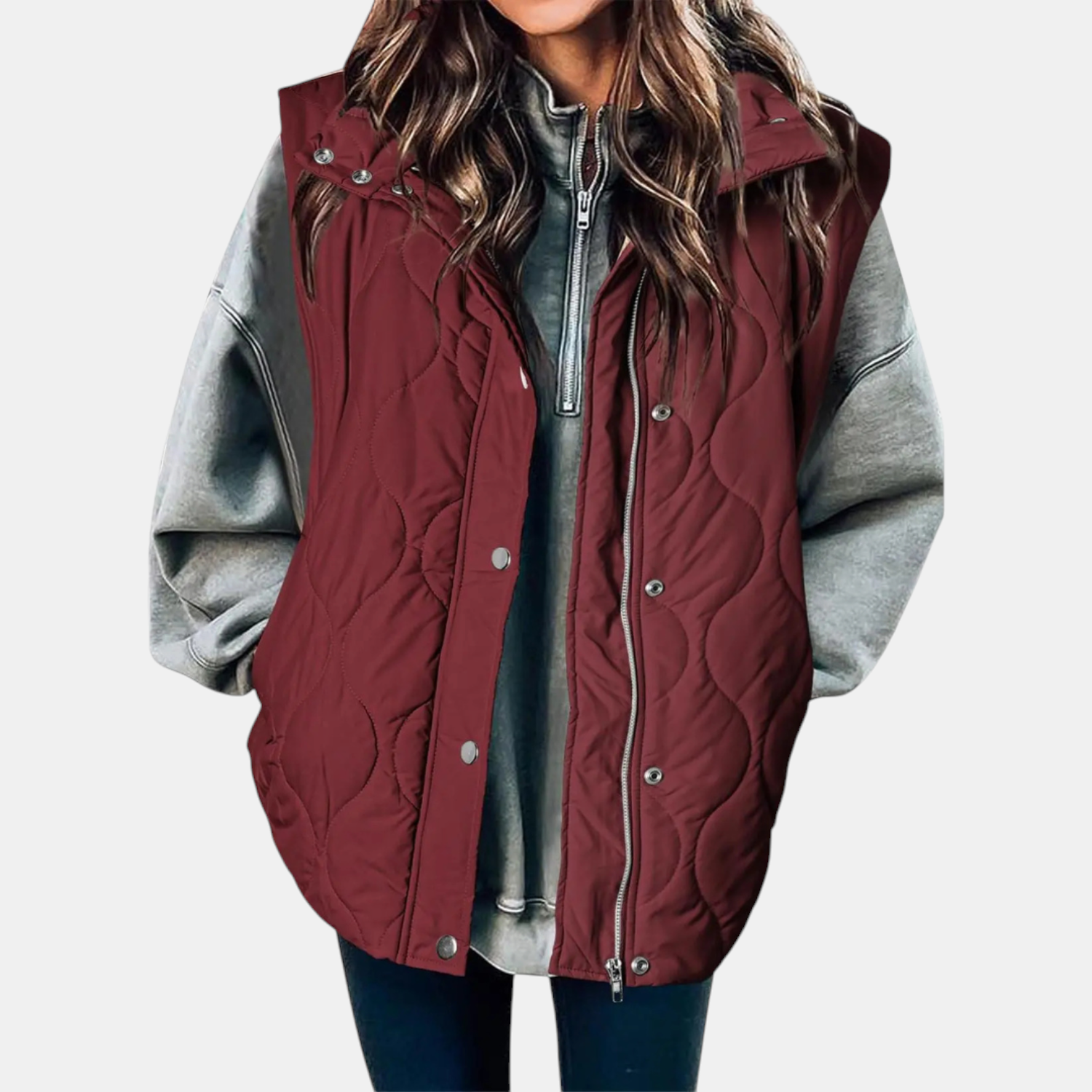 Channon | Women's Puffer Vest Quilted Zip Up Snap Button Sleeveless Coat