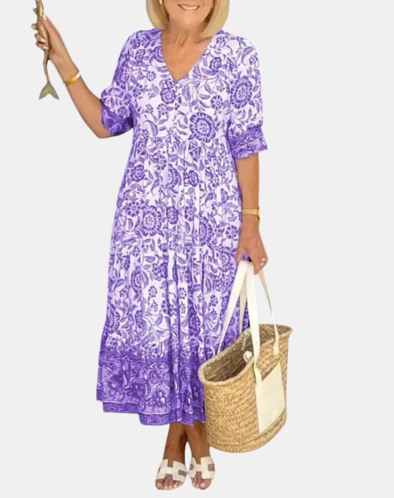 Aria™ | Chic V-Neck Floral Dress