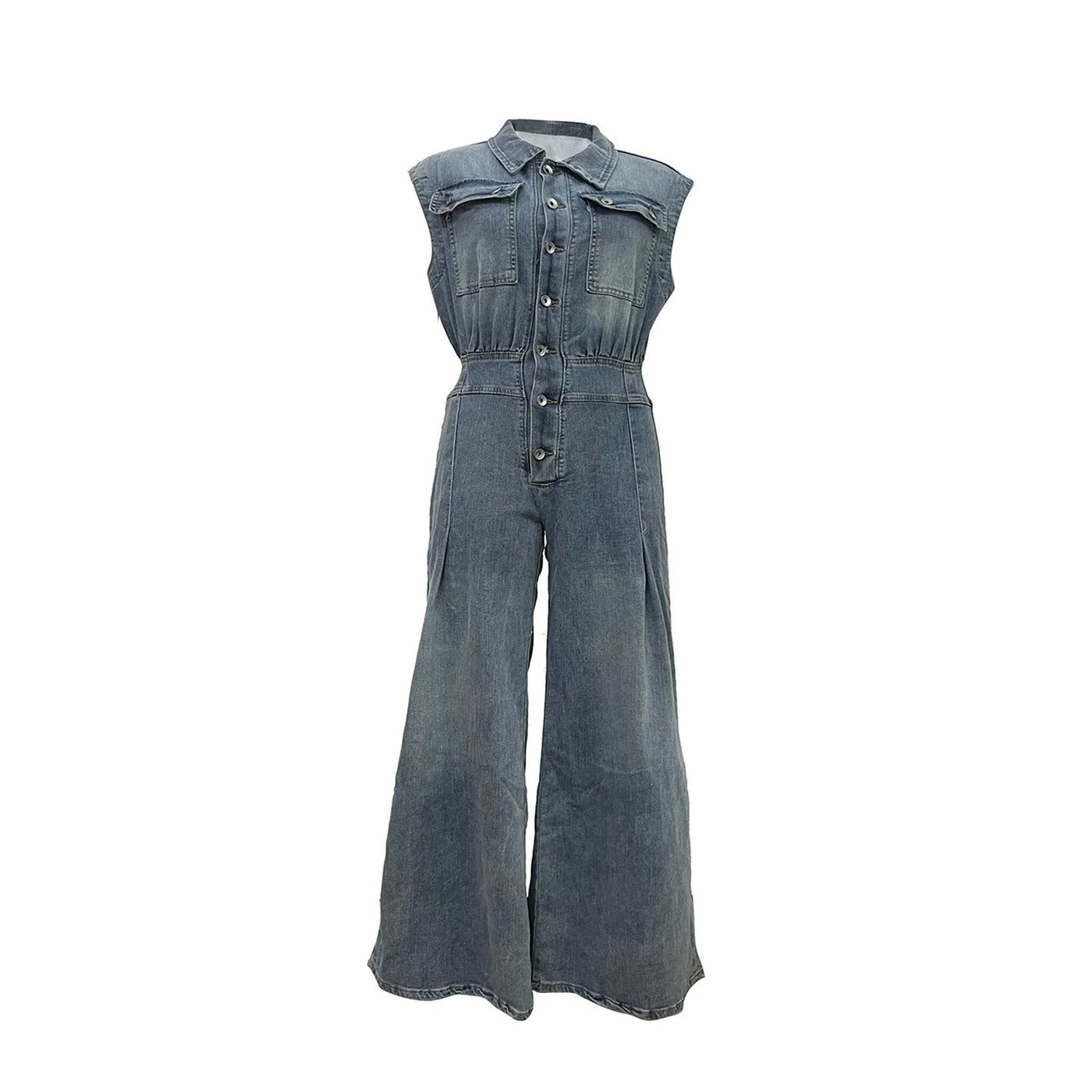 Stella | Wide-Leg Denim Jumpsuit with Cinched Waist