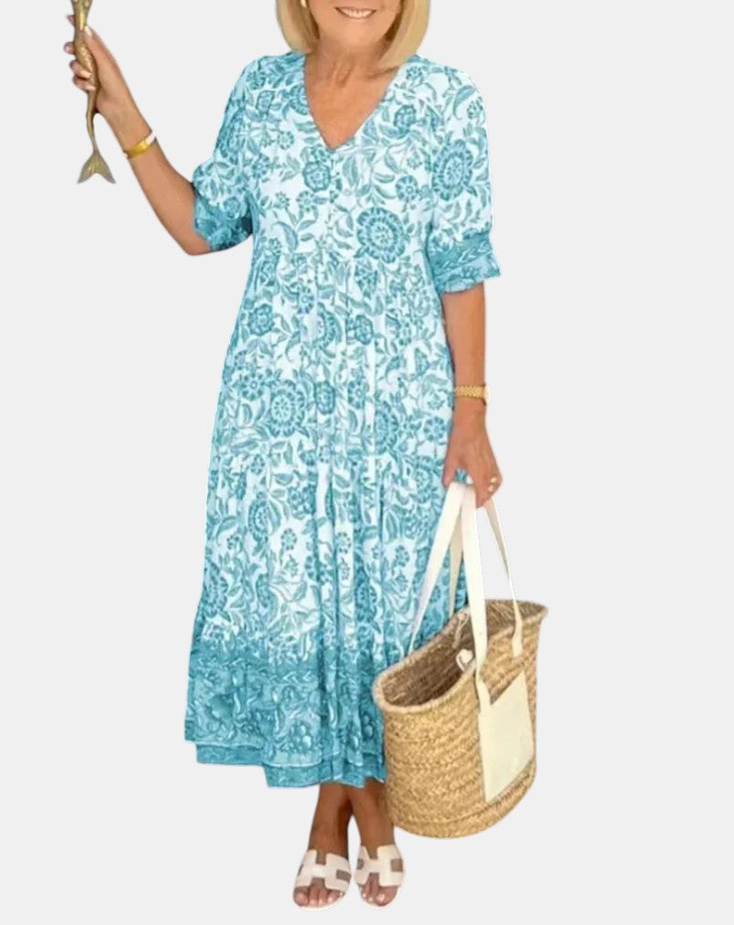 Aria™ | Chic V-Neck Floral Dress
