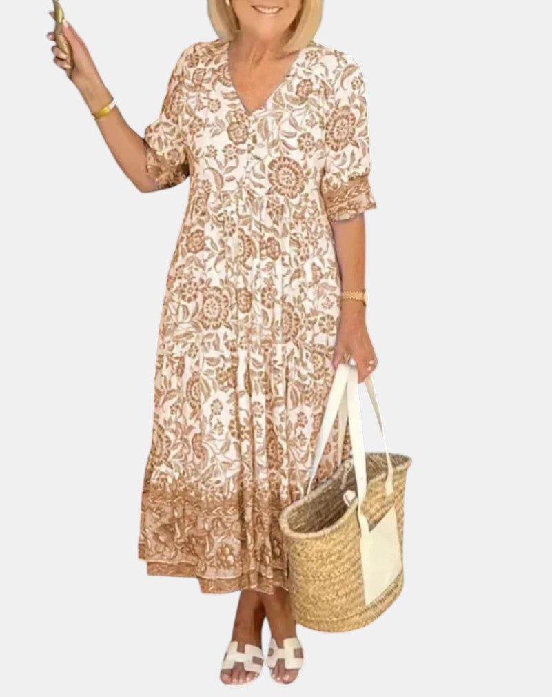 Aria™ | Chic V-Neck Floral Dress