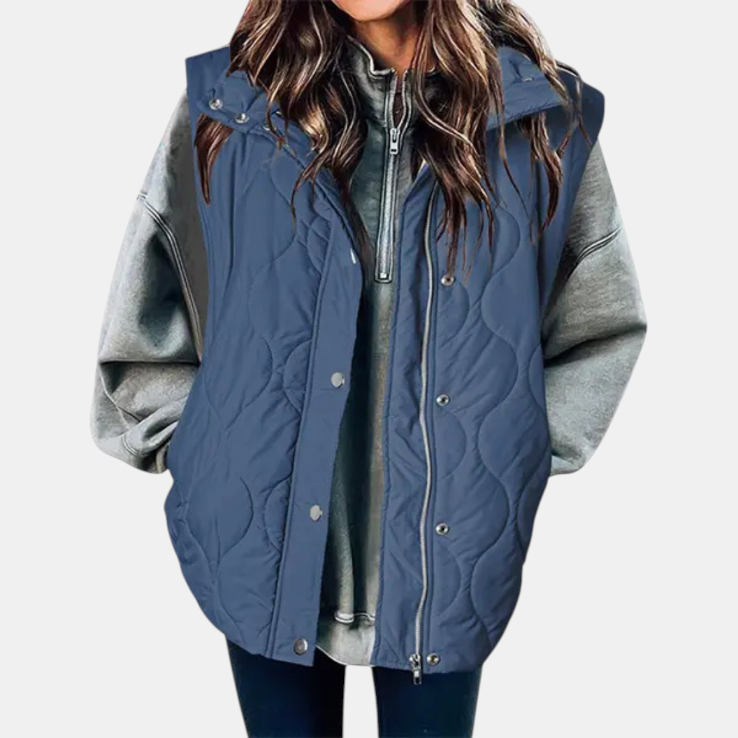 Channon | Women's Puffer Vest Quilted Zip Up Snap Button Sleeveless Coat