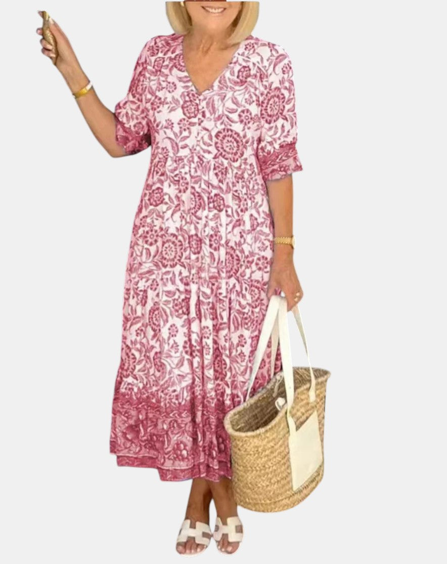 Aria™ | Chic V-Neck Floral Dress