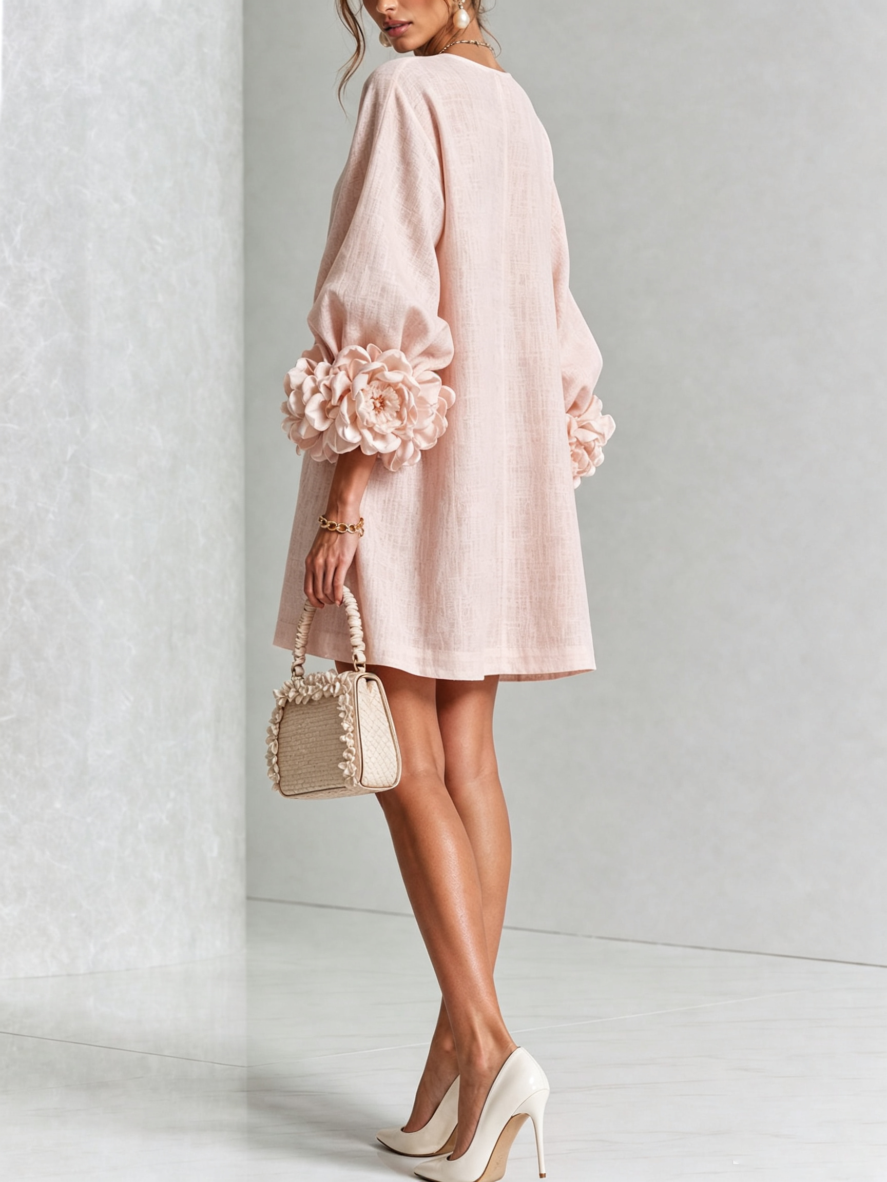 Claire | White Floral Button-down Mini Dress With Striking Floral Cuffs