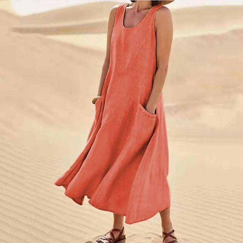 Tina | Women's Summer Midi Dress with Round Neck