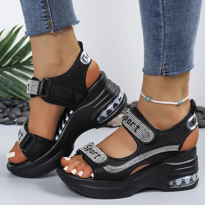 Riane - Crystal-Embellished Orthopedic Platform Sandals