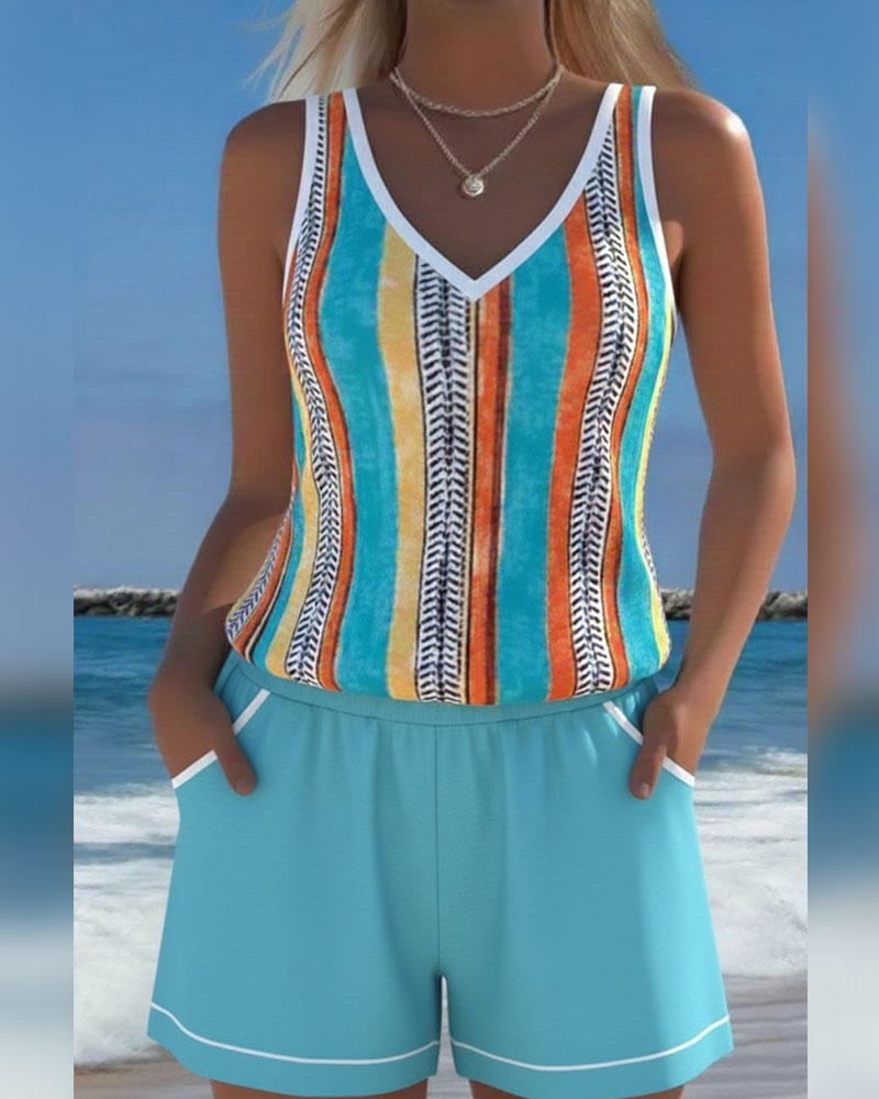 Mia | V-Neck Striped Tankini