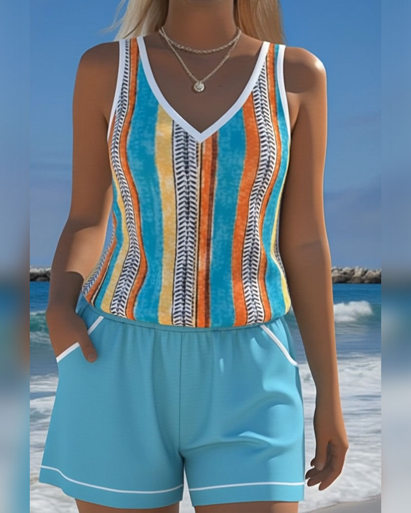 Mia | V-Neck Striped Tankini