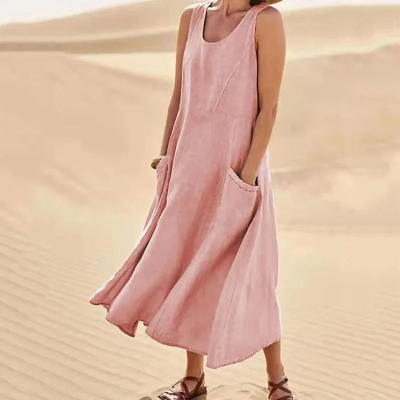 Tina | Women's Summer Midi Dress with Round Neck