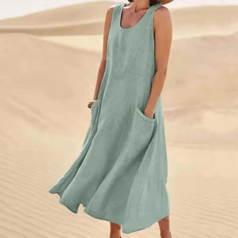 Tina | Women's Summer Midi Dress with Round Neck