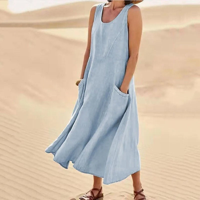 Tina | Women's Summer Midi Dress with Round Neck