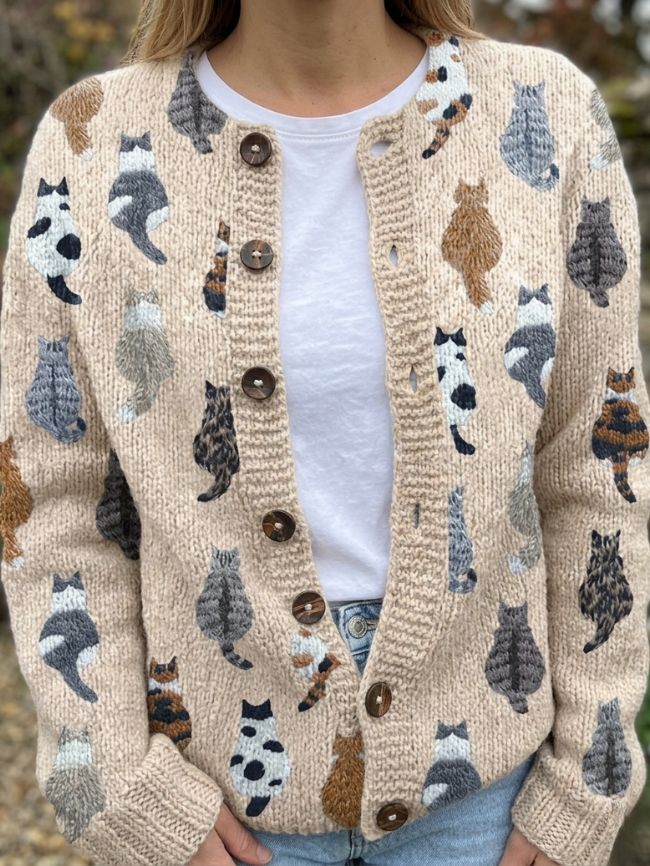 Charlotte™ | Snuggly Cat Pattern Cardigan
