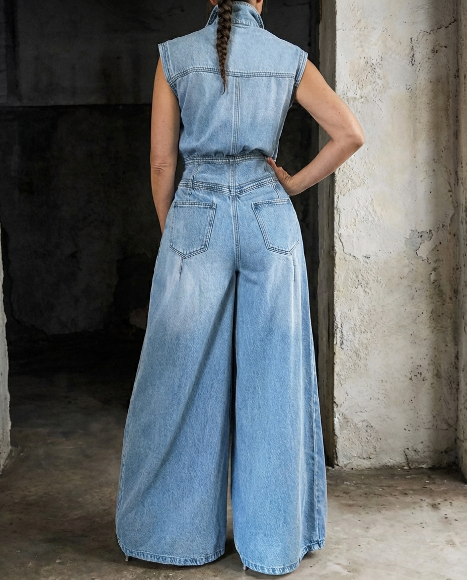Stella | Wide-Leg Denim Jumpsuit with Cinched Waist