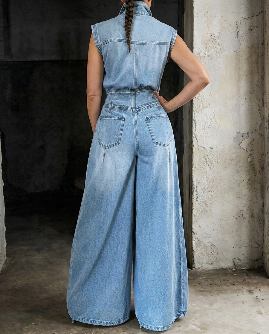 Stella | Wide-Leg Denim Jumpsuit with Cinched Waist